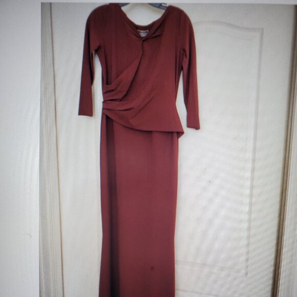 Chiara Boni La Petite Robe Ruched Column GownThree-Quarter Sleeve